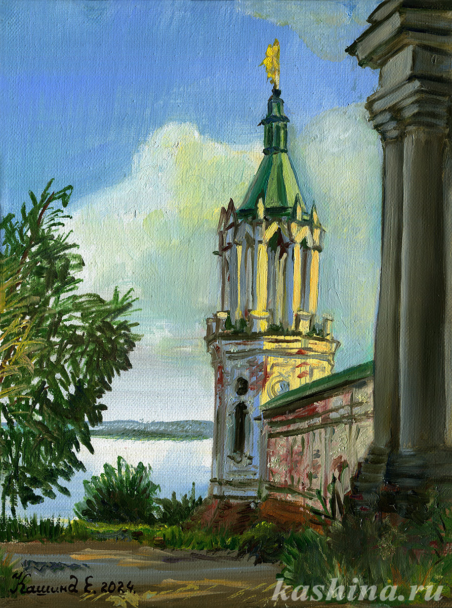 "Watchtower of the Spaso-Yakovlevsky Dimitriev Monastery, view of Lake Nero," painting by Evgeniya Kashina