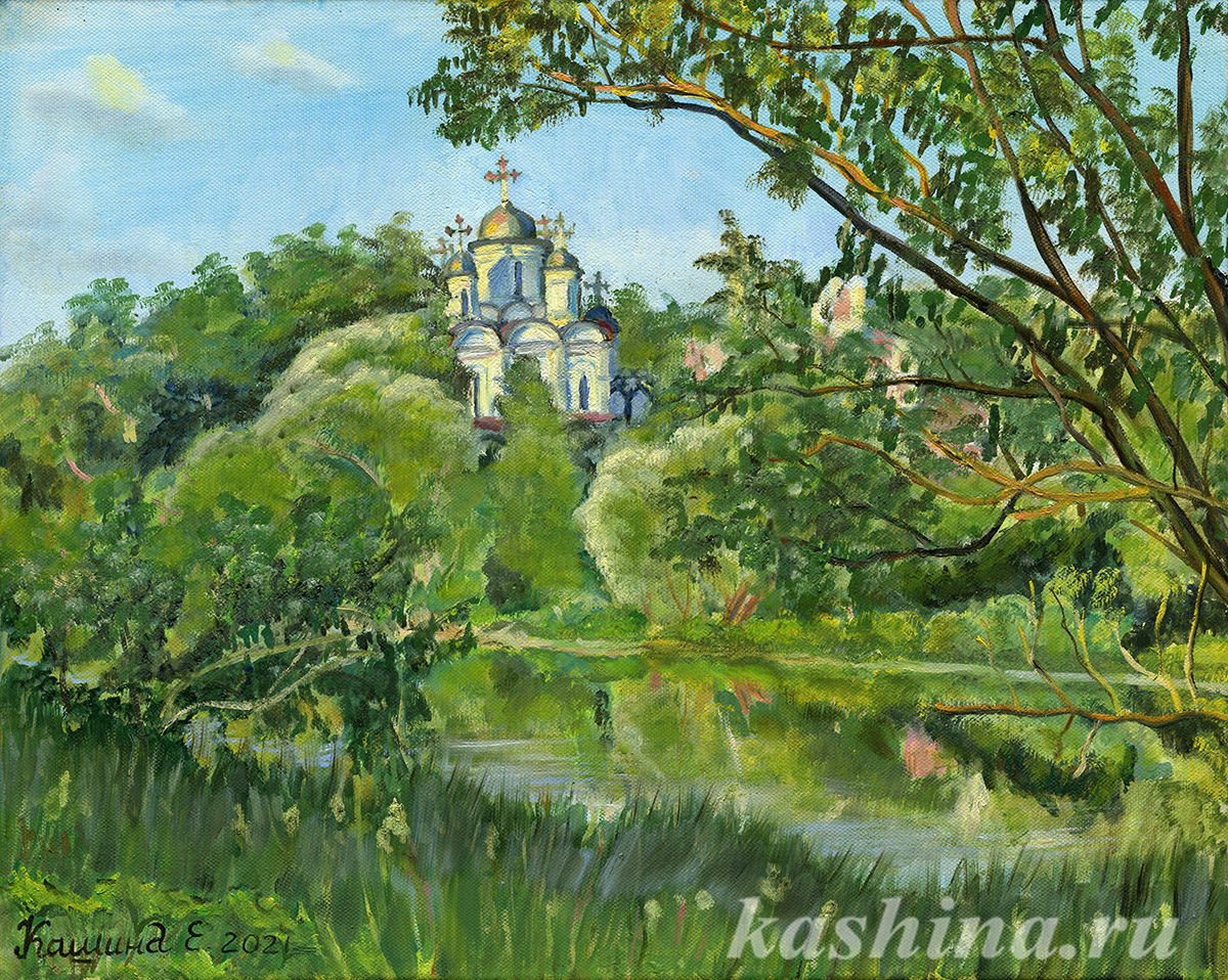 "Golitsyno. View of the Church of the Transfiguration in the estate of Bolshie Vyazemy" a painting by Evgenia Kashina