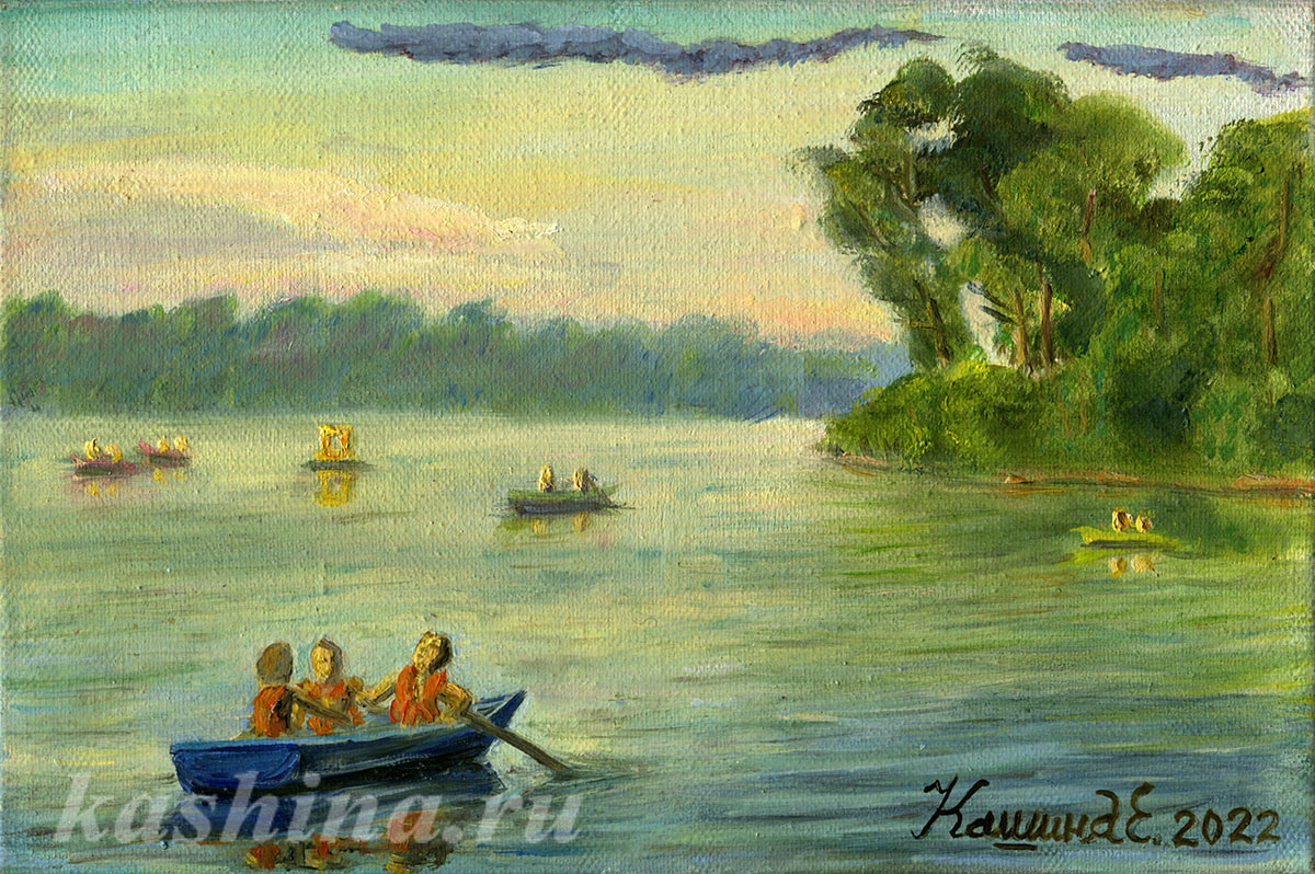 "Катание на лодках на озере Сенеж," картина Евгении Кашиной
