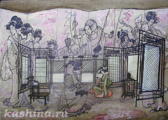Chio-Chio san's Chamber. Scenery sketch for G. Puccini's opera Madama Butterfly, Evgeniya Kashina.