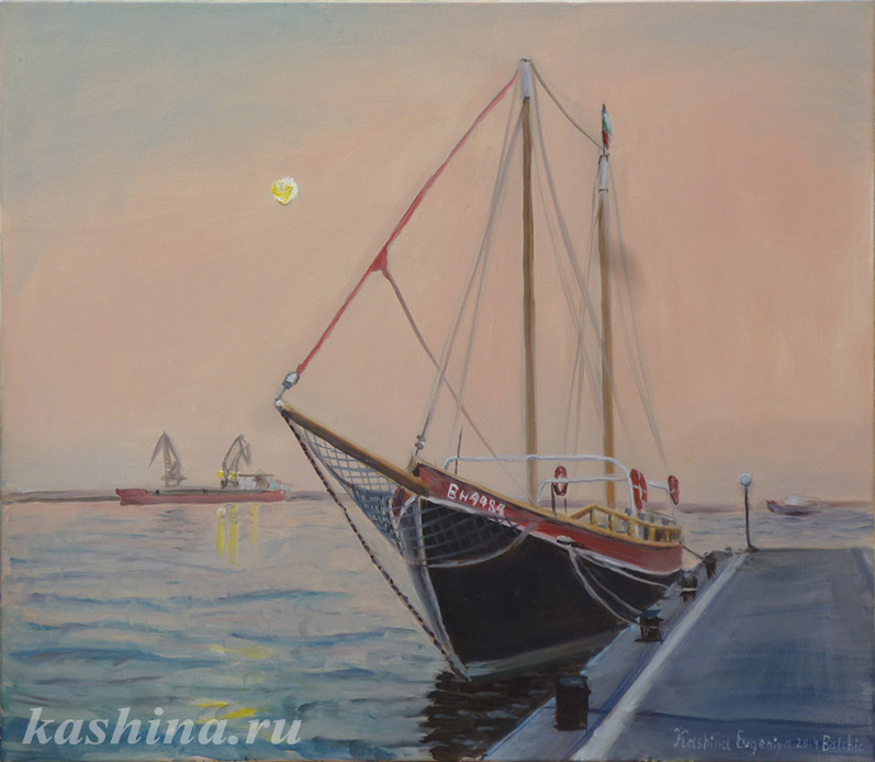 "Луна и порт", картина Кашиной Евгении.