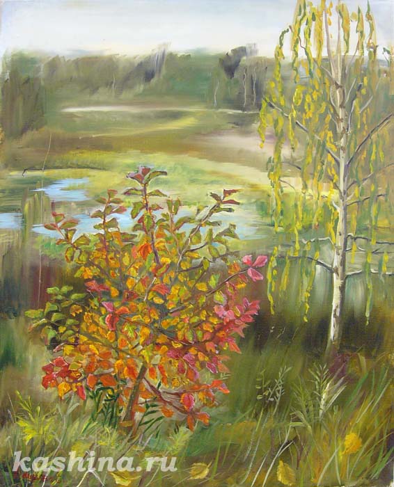 Осенний куст, картина Евгении Кашиной 