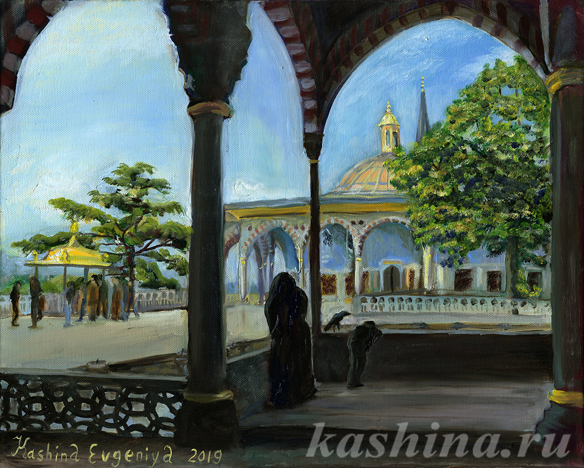 "Topkapi Palace. View of the Baghdad Pavilion, Golden Kiosk Iftariye, Golden Horn Bay" Painting by Evgeniya Kashina