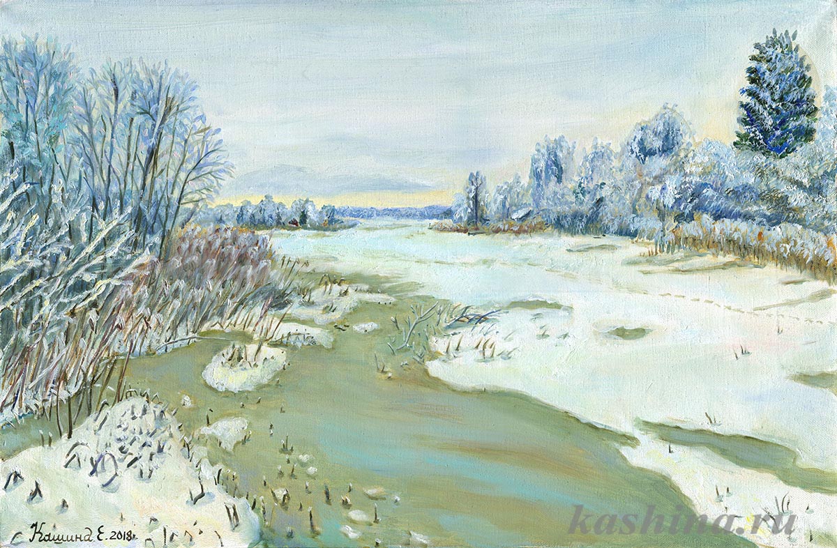 "Замерзшее озеро", картина Евгении Кашиной