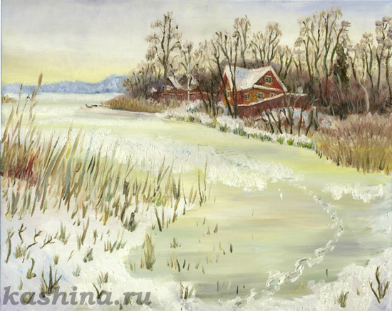 "Заснеженное озеро", картина Евгении Кашиной