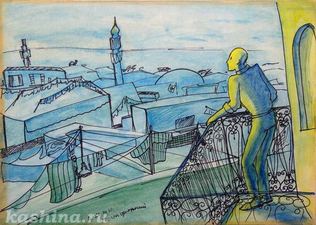 Algirian Roofes. Scenery sketch for Albert Camus's "L'Etranger". Evgeniya Kashina.