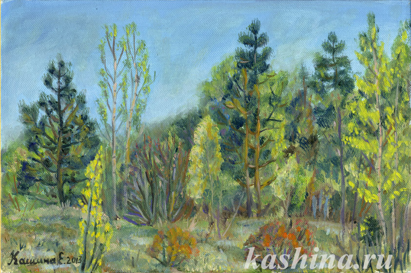 "Первая зелень весеннего леса" картина Евгении Кашиной
