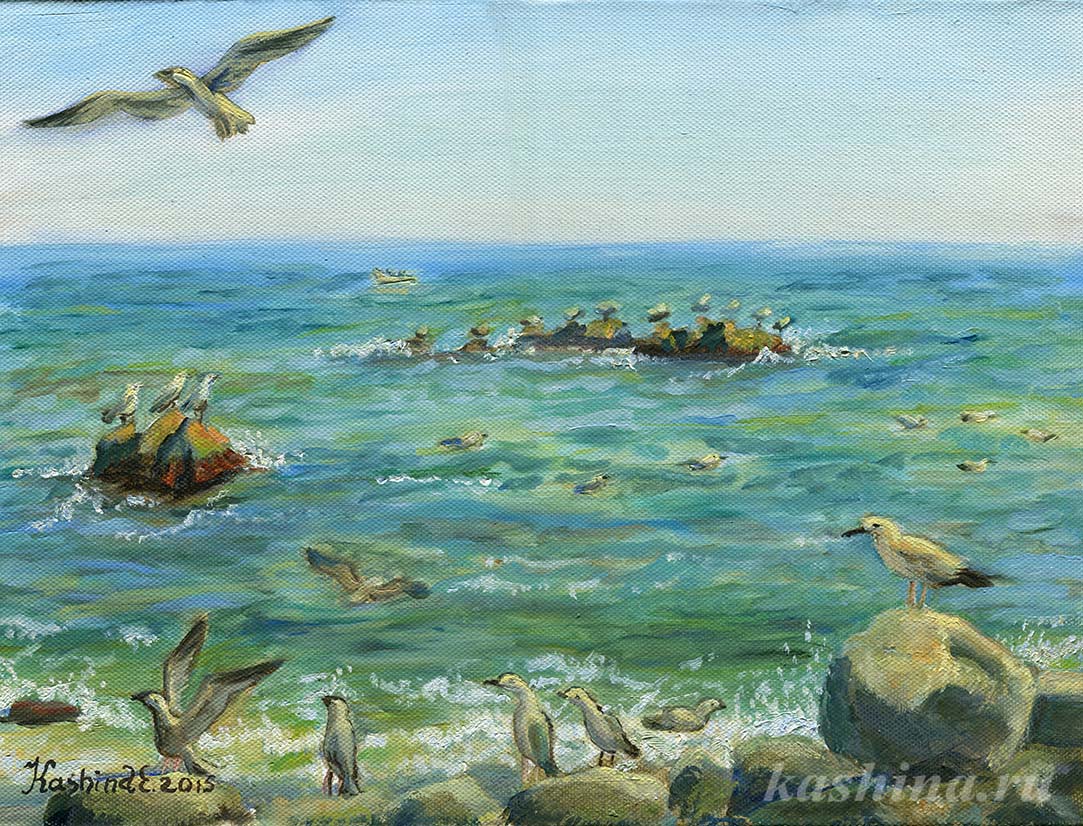 "Рыболовы" картина Евгении Кашиной