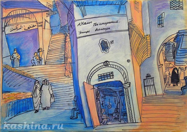 Algirian streets. Scenery sketch for Albert Camus's "L'Etranger". Evgeniya Kashina.