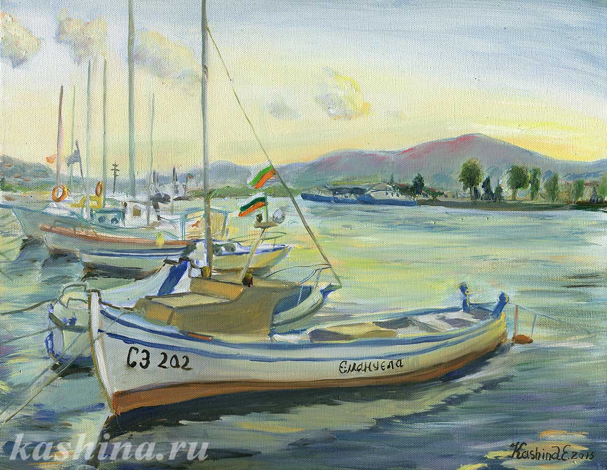 "Лодки Созополя на закате", картина Евгении Кашиной